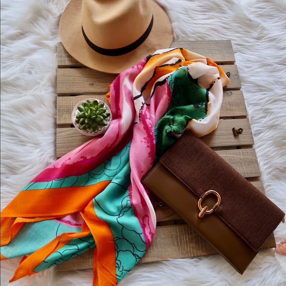 ROSE- Radiant Fuchsia,Turquoise, and Orange Scarf